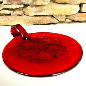 VTG Glass Charcuterie Sun Catcher Cheese Tray Artisan Handcrafted Pears Red